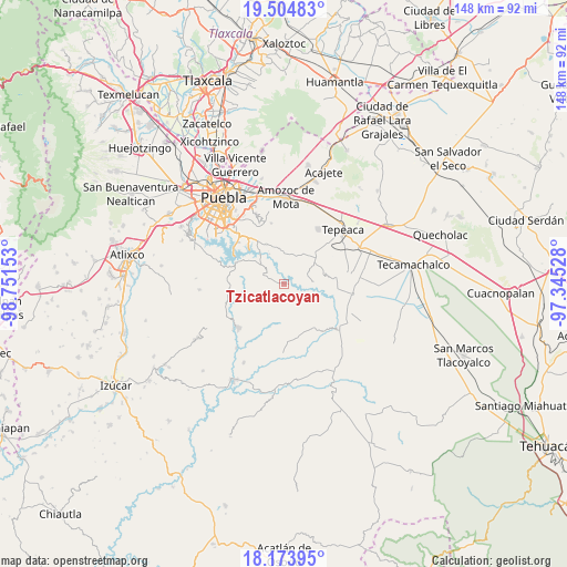 Tzicatlacoyan on map