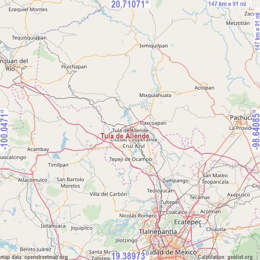 Tula de Allende on map