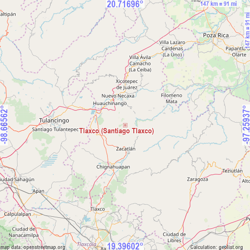 Tlaxco (Santiago Tlaxco) on map