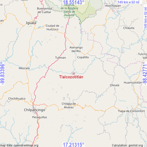 Tlalcozotitlán on map