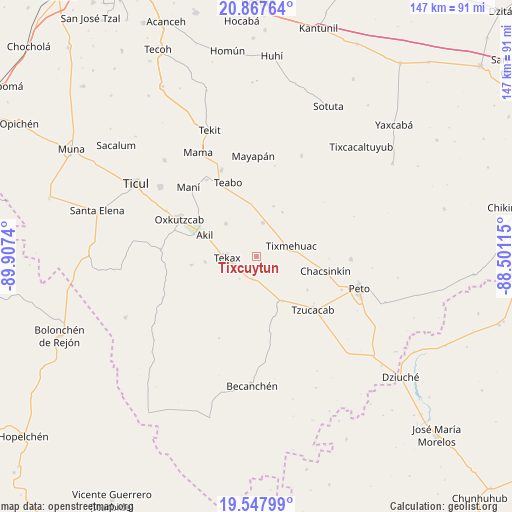 Tixcuytun on map