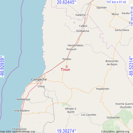 Tinún on map