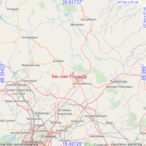 San Juan Tilcuautla on map