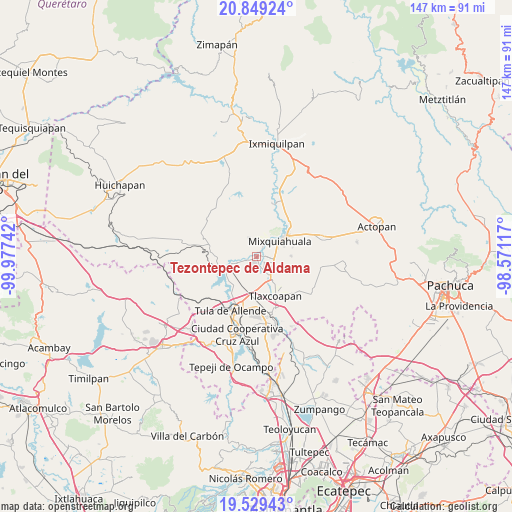 Tezontepec de Aldama on map