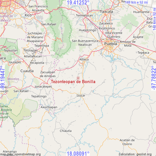 Tezonteopan de Bonilla on map