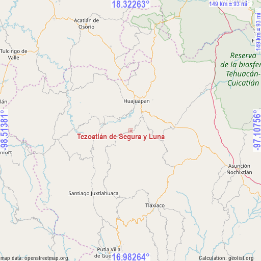 Tezoatlán de Segura y Luna on map