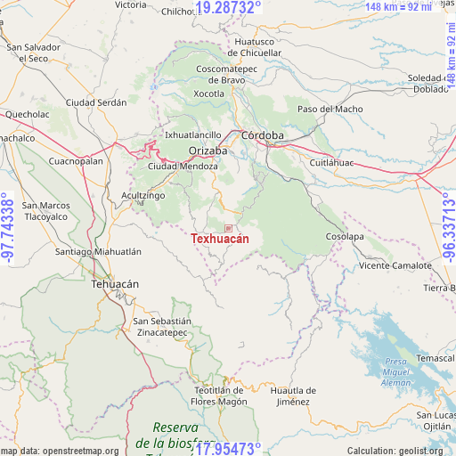 Texhuacán on map