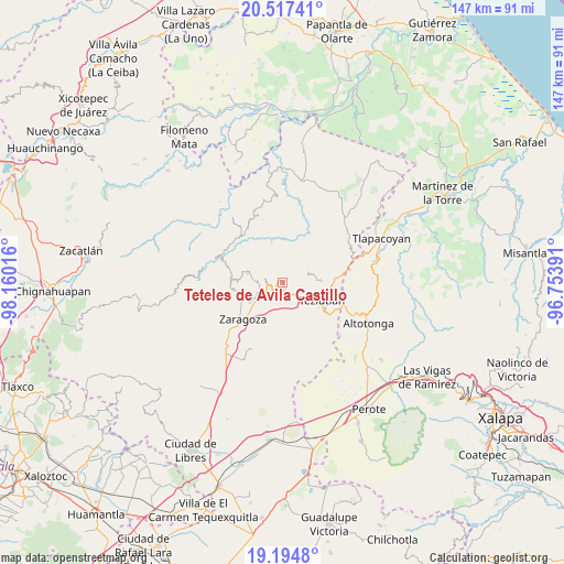 Teteles de Avila Castillo on map
