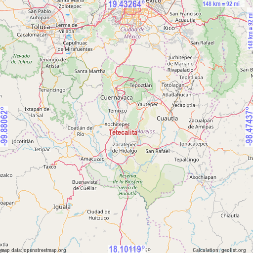 Tetecalita on map