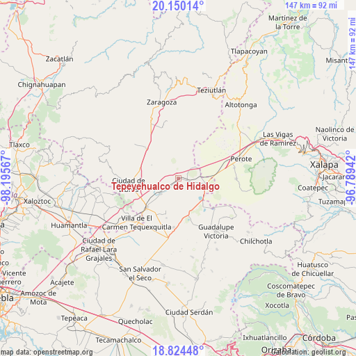 Tepeyehualco de Hidalgo on map
