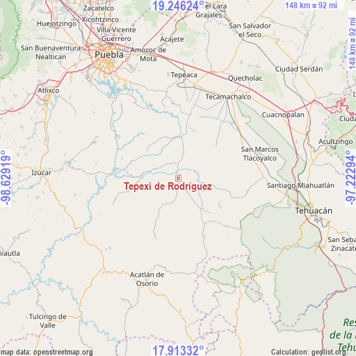 Tepexi de Rodríguez on map