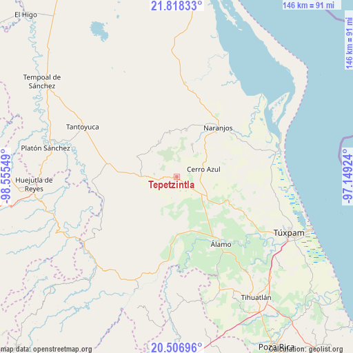 Tepetzintla on map