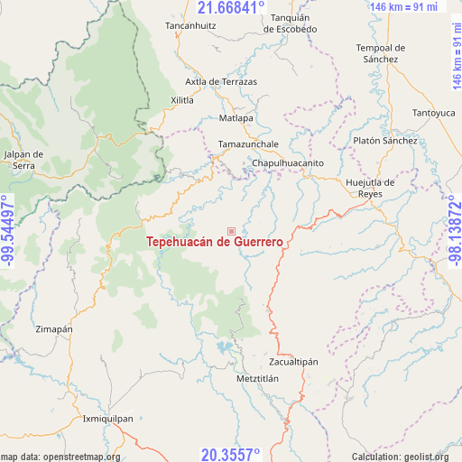 Tepehuacán de Guerrero on map