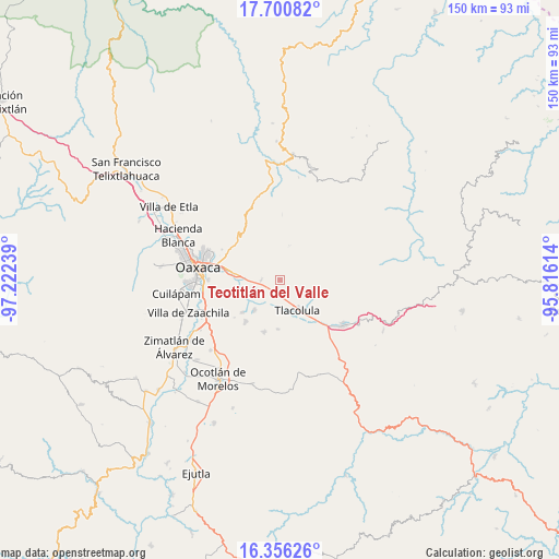 Teotitlán del Valle on map