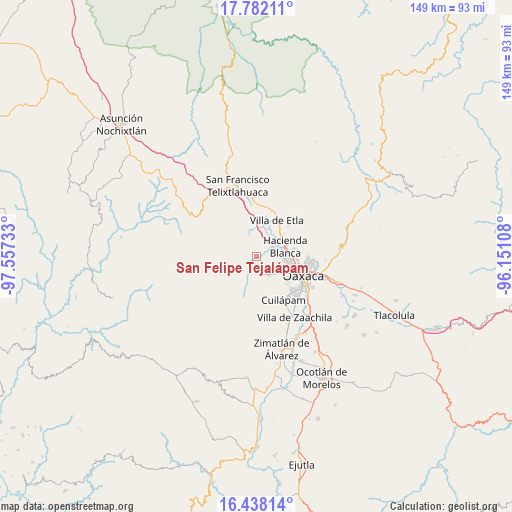 San Felipe Tejalápam on map