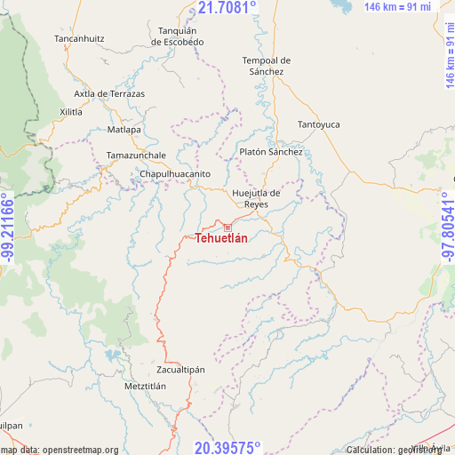 Tehuetlán on map