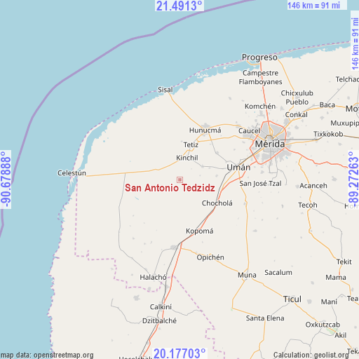 San Antonio Tedzidz on map