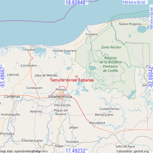 Tamulte de las Sabanas on map