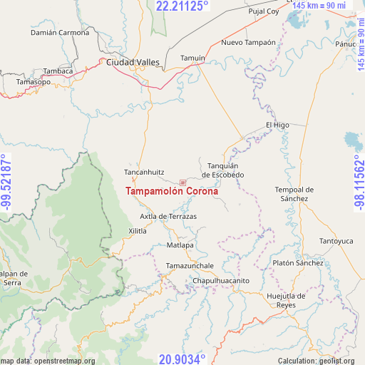 Tampamolón Corona on map