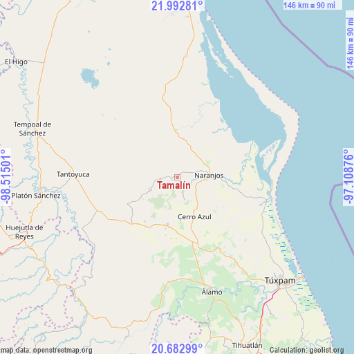 Tamalín on map
