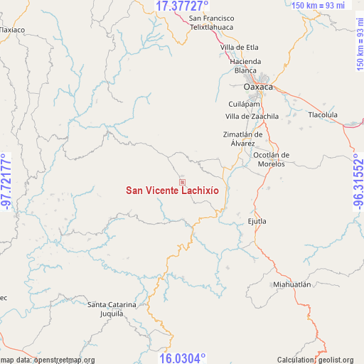San Vicente Lachixío on map