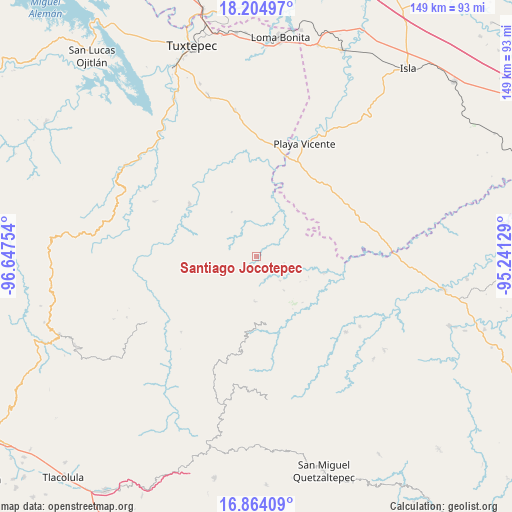 Santiago Jocotepec on map