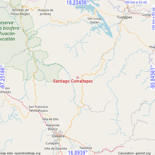 Santiago Comaltepec on map