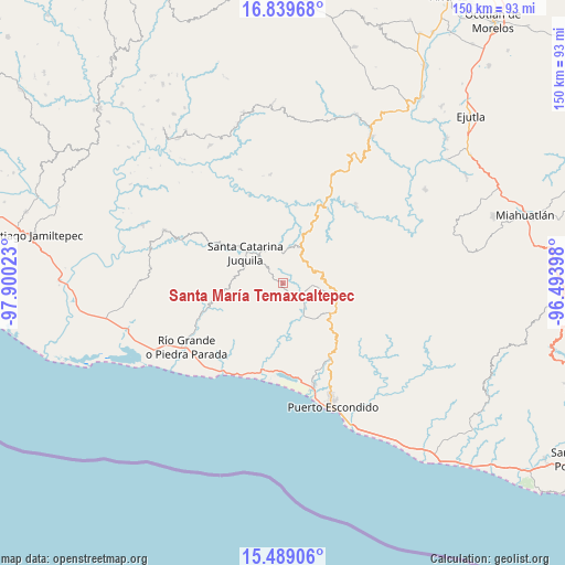 Santa María Temaxcaltepec on map