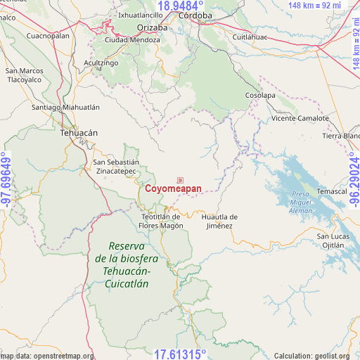 Coyomeapan on map