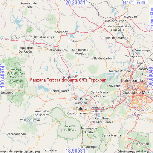 Manzana Tercera de Santa Cruz Tepexpan on map