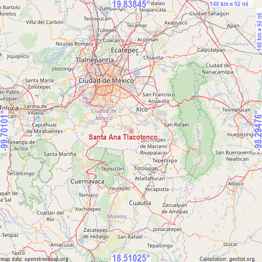 Santa Ana Tlacotenco on map