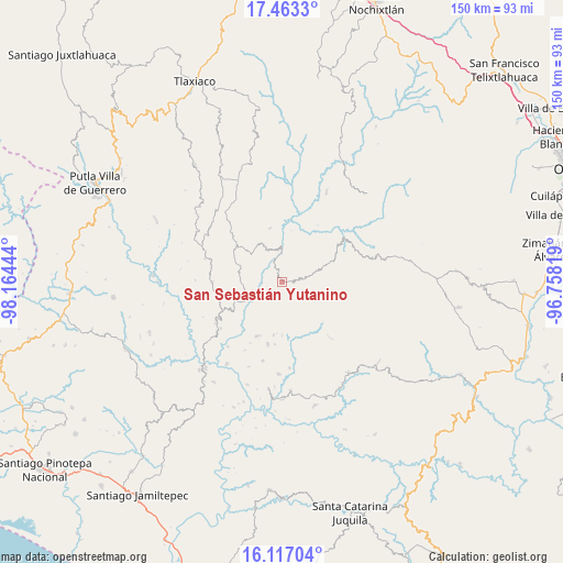 San Sebastián Yutanino on map