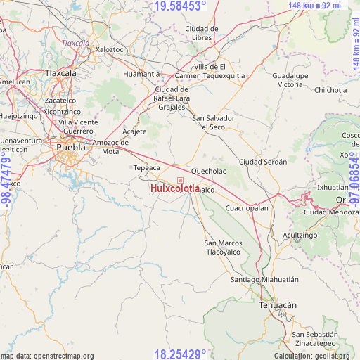 Huixcolotla on map
