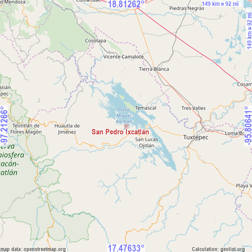 San Pedro Ixcatlán on map