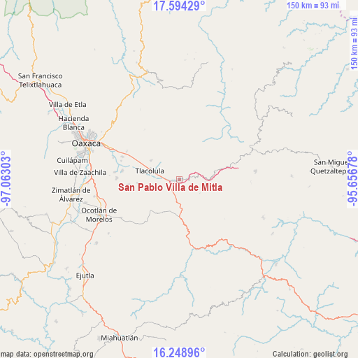 San Pablo Villa de Mitla on map