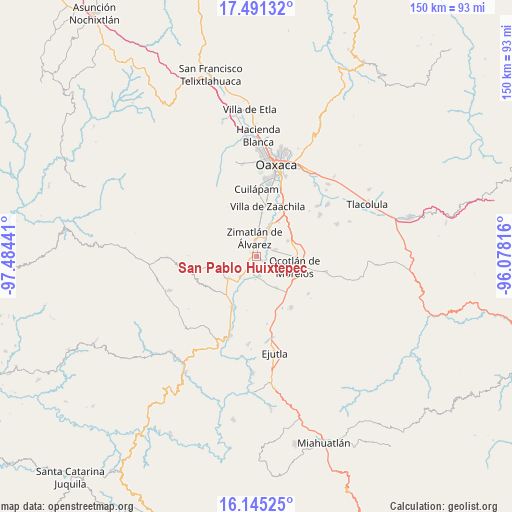 San Pablo Huixtepec on map