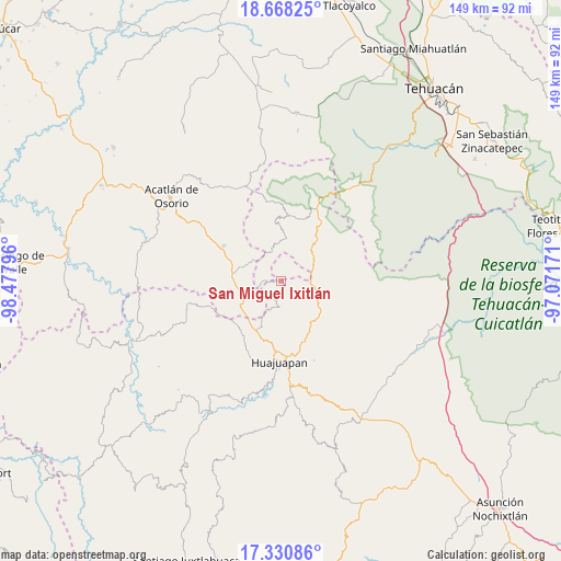 San Miguel Ixitlán on map