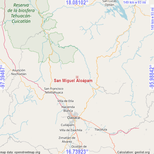 San Miguel Aloápam on map