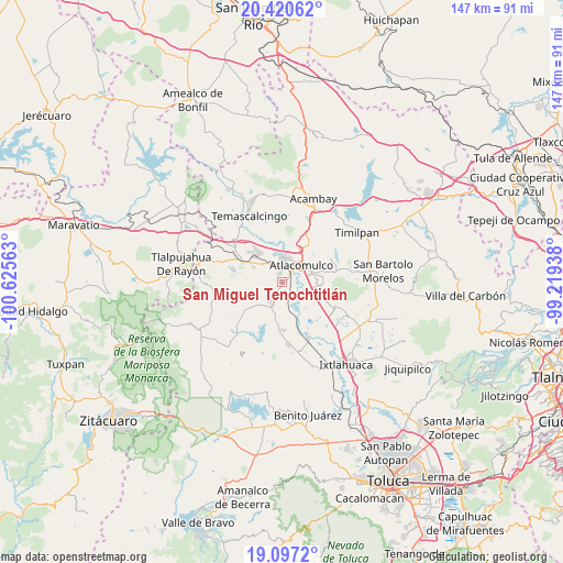 San Miguel Tenochtitlán on map
