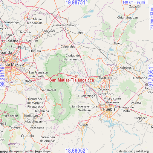 San Matias Tlalancaleca on map