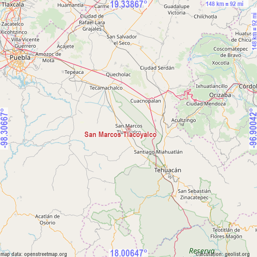 San Marcos Tlacoyalco on map