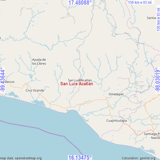 San Luis Acatlán on map