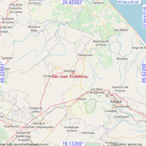 San Juan Xiutetelco on map