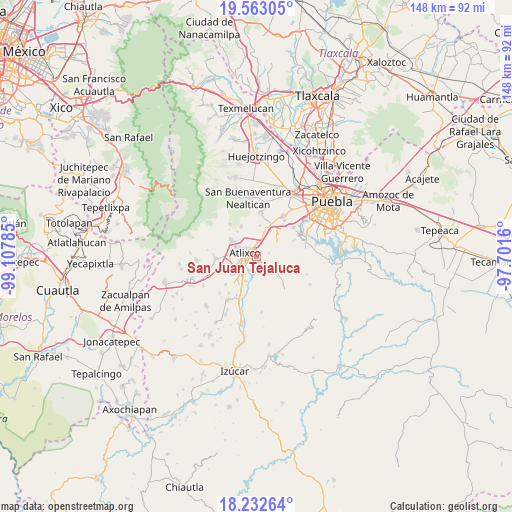 San Juan Tejaluca on map