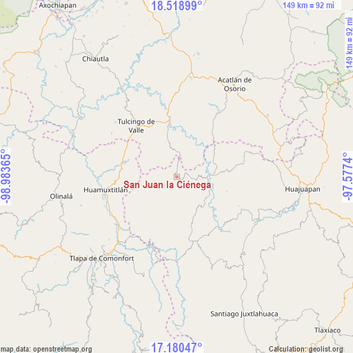 San Juan la Ciénega on map