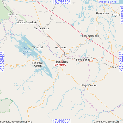 Tuxtepec on map