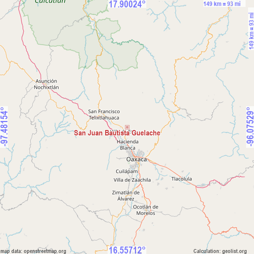 San Juan Bautista Guelache on map