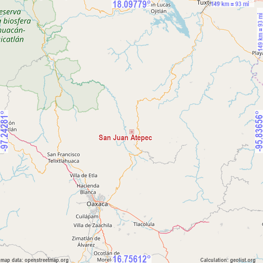 San Juan Atepec on map