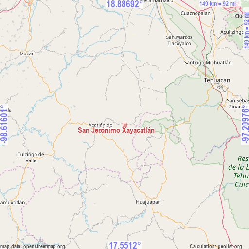San Jerónimo Xayacatlán on map
