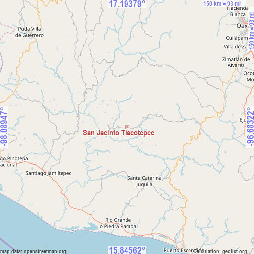 San Jacinto Tlacotepec on map